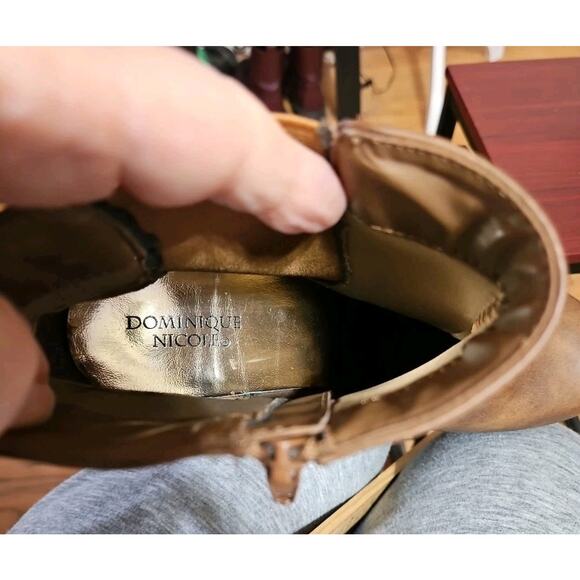 Dominique Nicole Size 9.5 Medium Brown Ankle Boots Saundra Style Stacked Heels - Picture 9 of 11